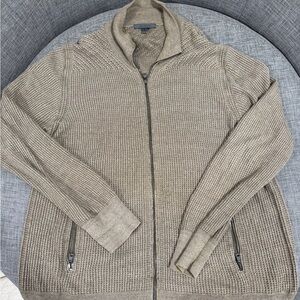 John Varvatos Men's Beige Zip-Up Sweater